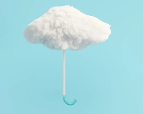 Illustration of an umbrella that looks like a cloud.